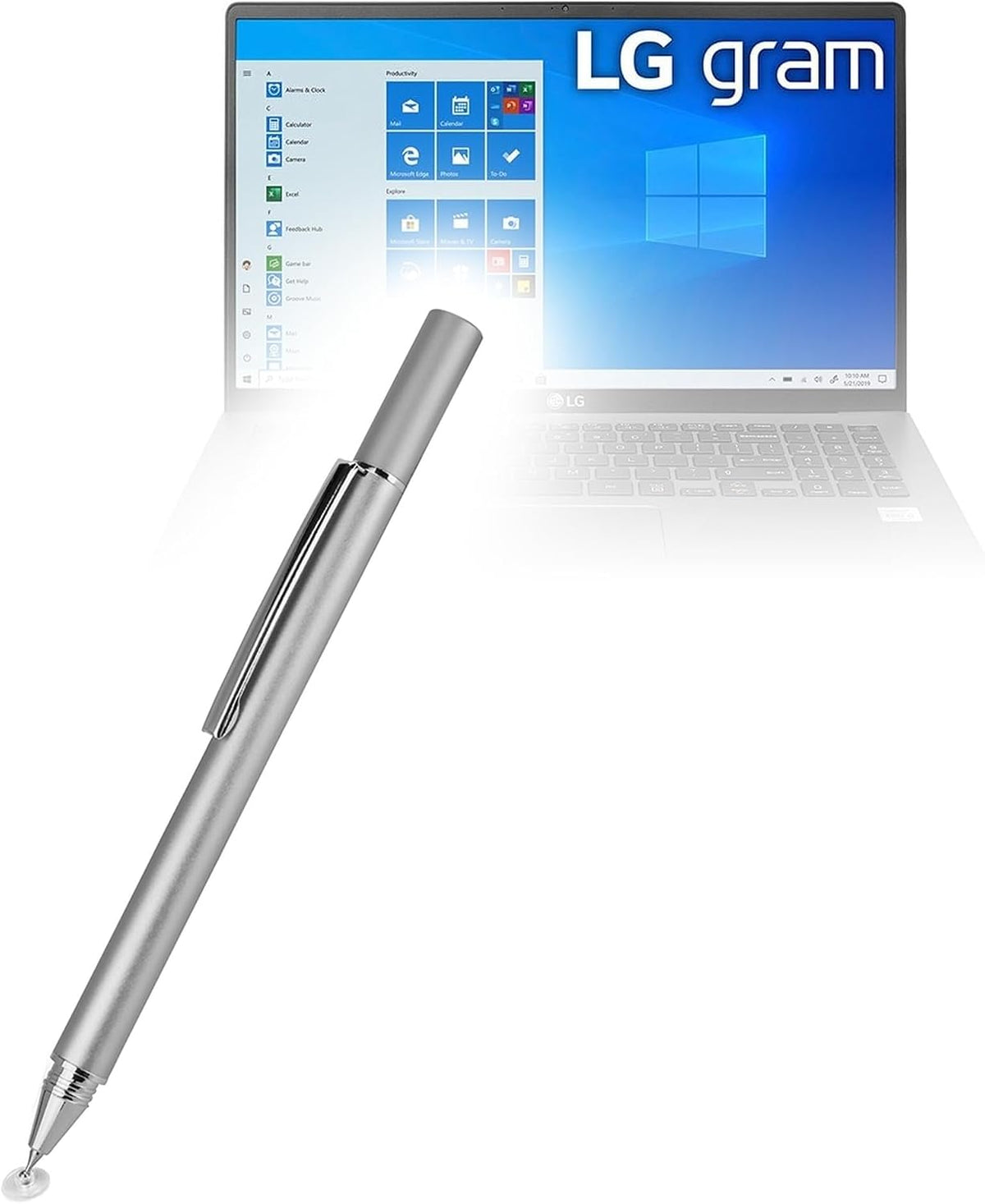 BoxWave stylus pen front view in metallic silver