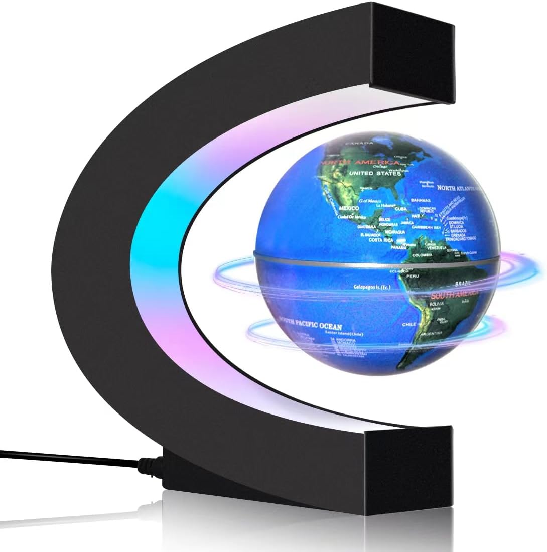 Poojaed Magnetic Levitating Floating Globe front view on office desk