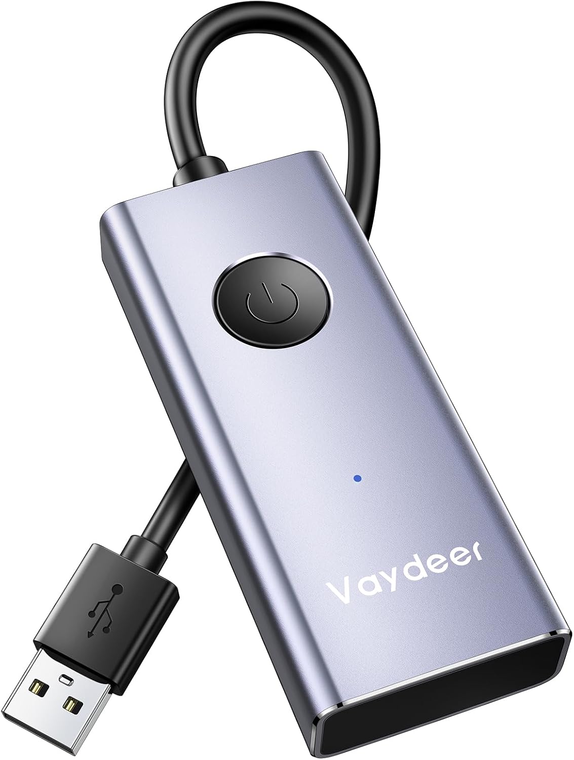 Vaydeer metal USB mouse jiggler front view with USB connector