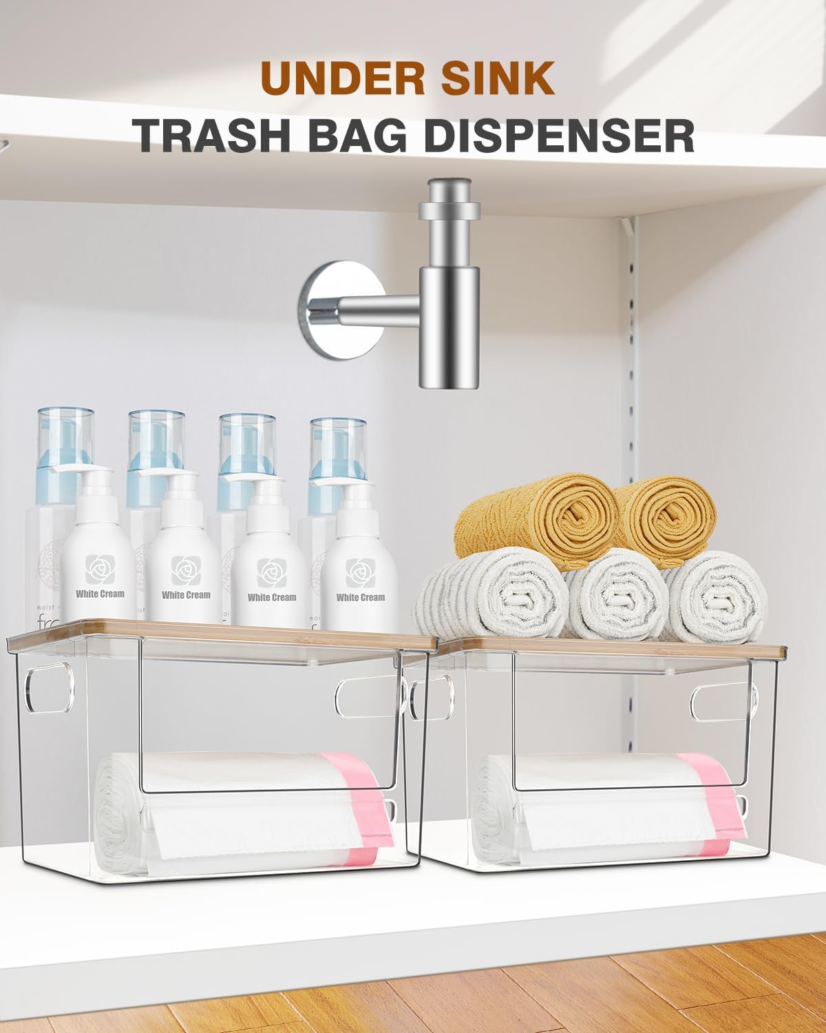 Transparent kitchen cabinet organizer with crossbar
