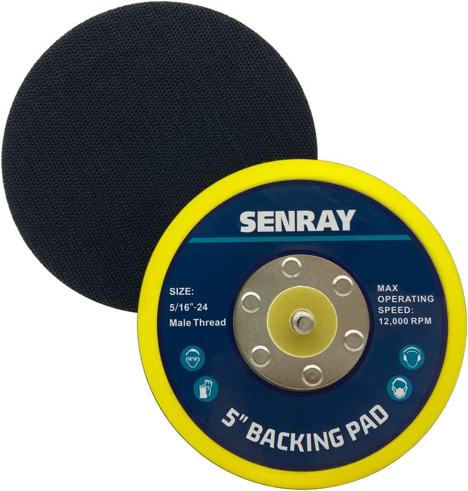 SENRAY 5 Inch Dual Action Backing Plate front view showing hook and loop attachment side.