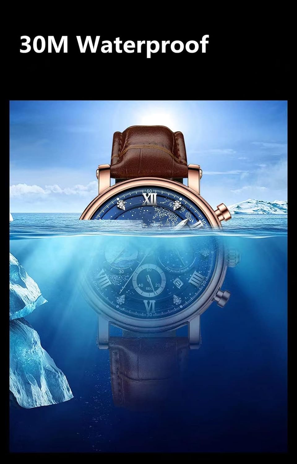 MINILUJIA luminous hands chronograph watch in dark