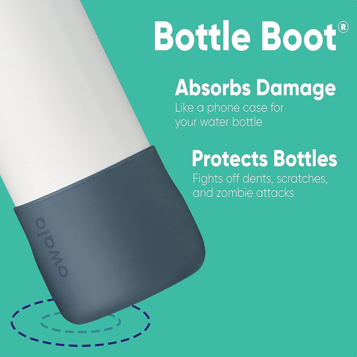 Owala grey silicone bottle boot angled display