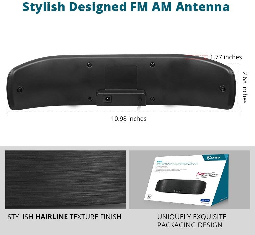 Antop High Gain Indoor Radio Antenna, Multi-Directional Amplified AM FM Antenna 50 Miles with Amplifier Signal Booster and 4G Filter for Stereo Radio Audio Signals, Perfect for Home/RV/Mobile Use - Image 2