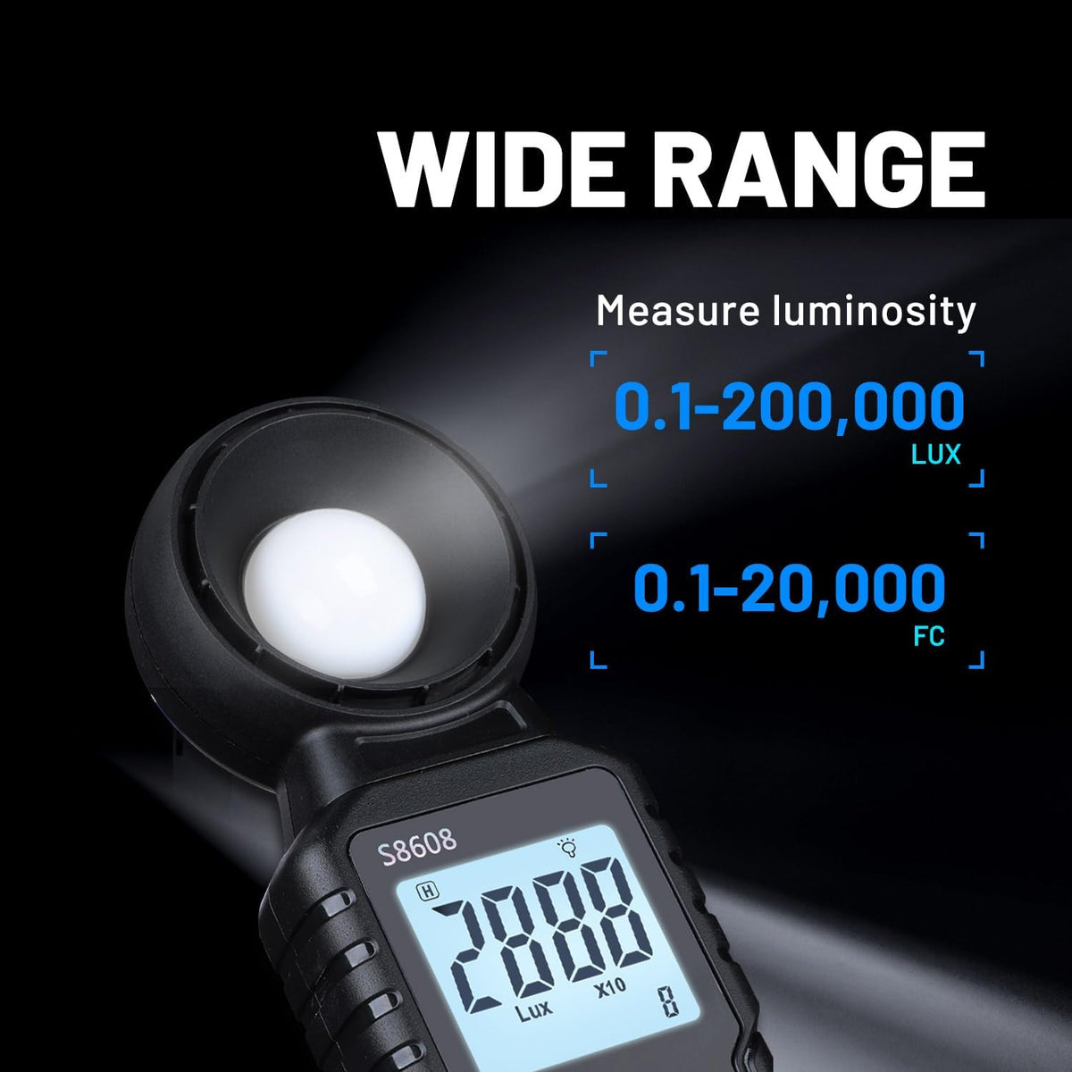 Handheld lux meter sensor close up