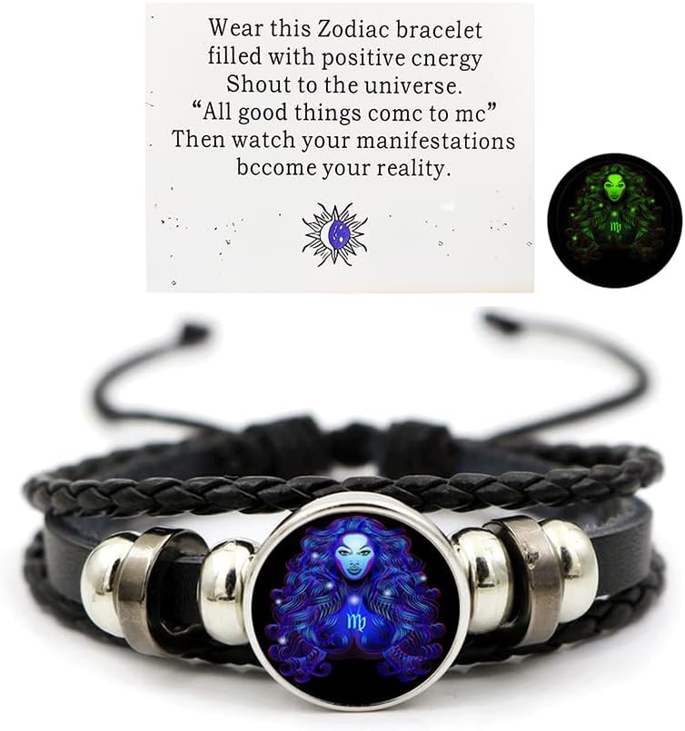 Vintage Zodiac Constellation Bracelets Zodiac Guardian Bracelet Black Leather Bracelet Adjustable Handmade Woven Bracelet Birthday Jewelry for Women - Image 13