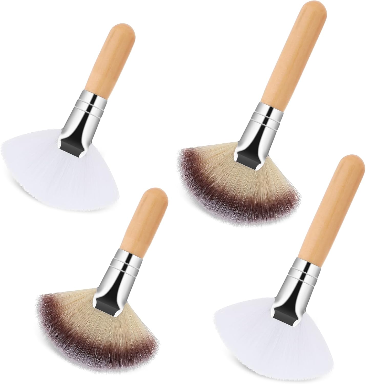 Thinp Four Piece Facial Fan Brush Set front view showing two long handles and two short handles.