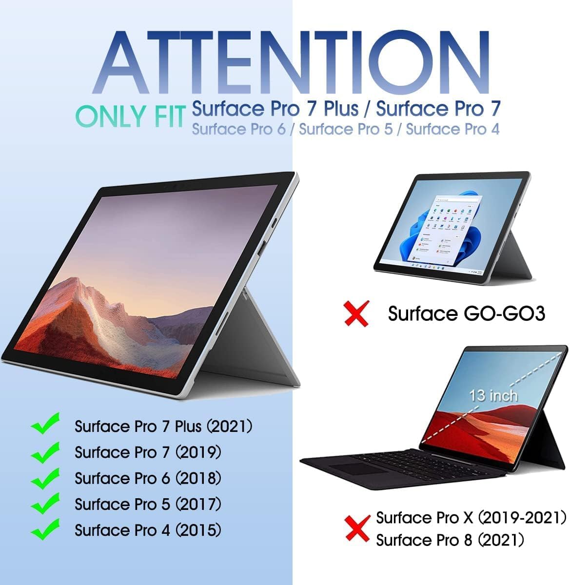 DKAHOEE wireless keyboard attached to Surface Pro tablet folio stand
