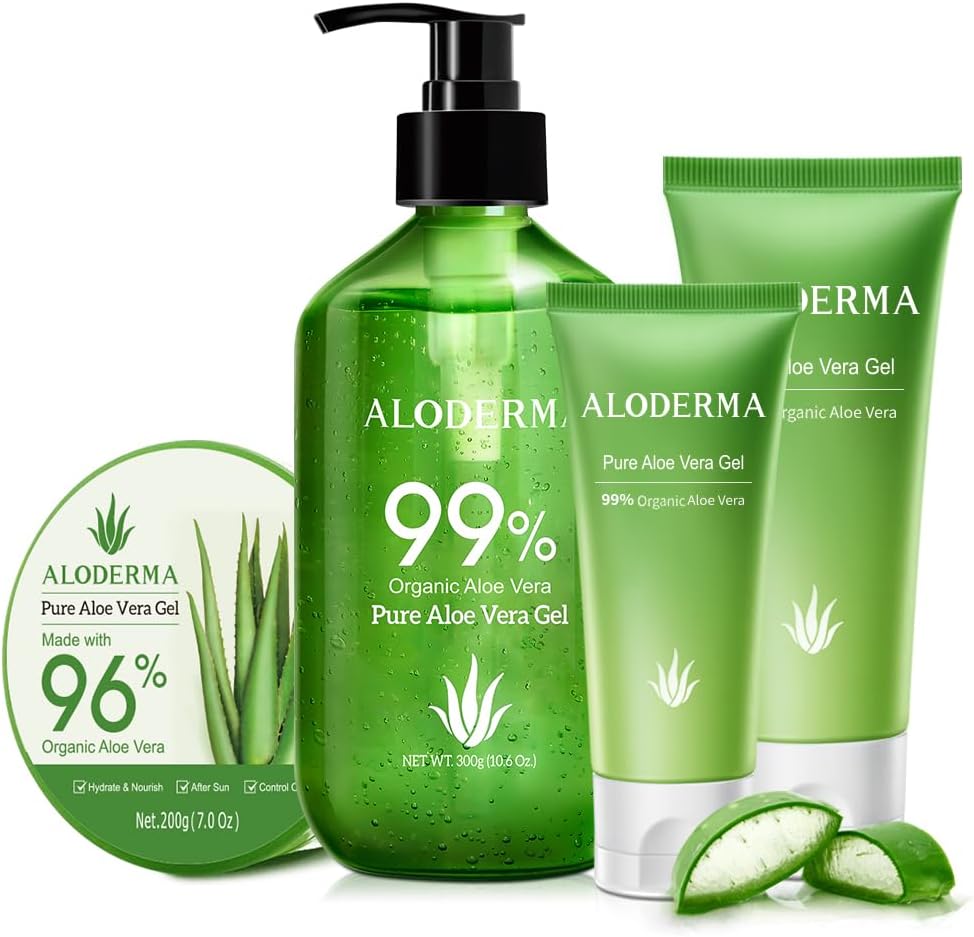Aloderma Aloe Vera Gels Set four piece collection front view for organic skin hydration