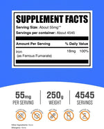 BulkSupplements iron powder supplement label details