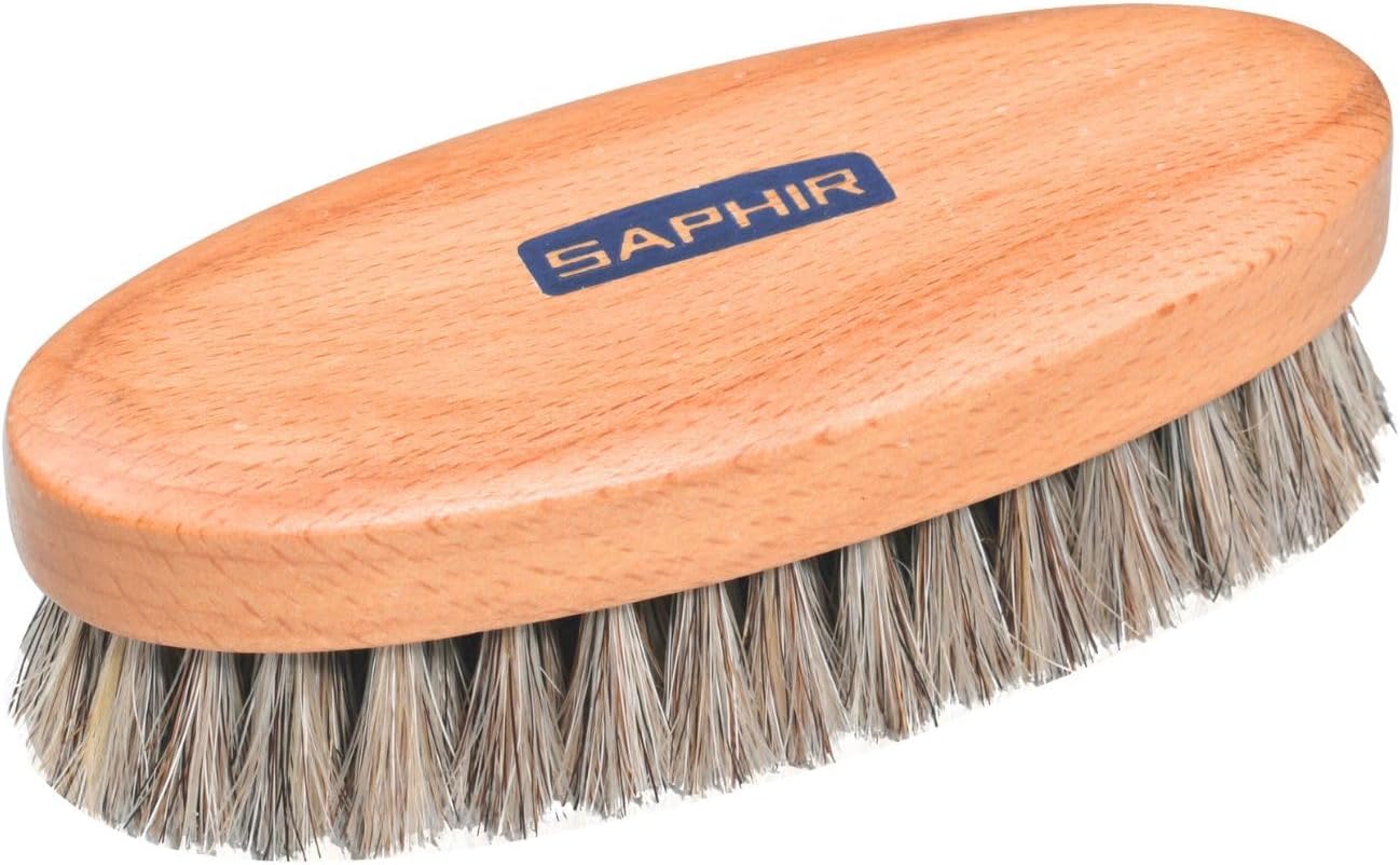Saphir oval horsehair shoe brush front view with brown bristles