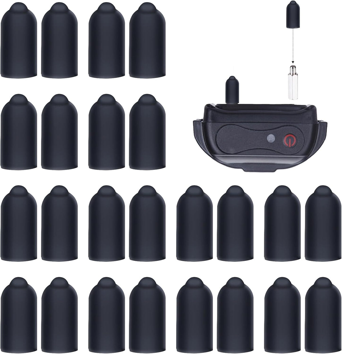 Sliverdew dog shock collar rubber tips front view showing twenty four black conductive sleeves.