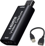 BlueAVS HDMI to USB video capture card front view showing the sleek black metal casing and ports.