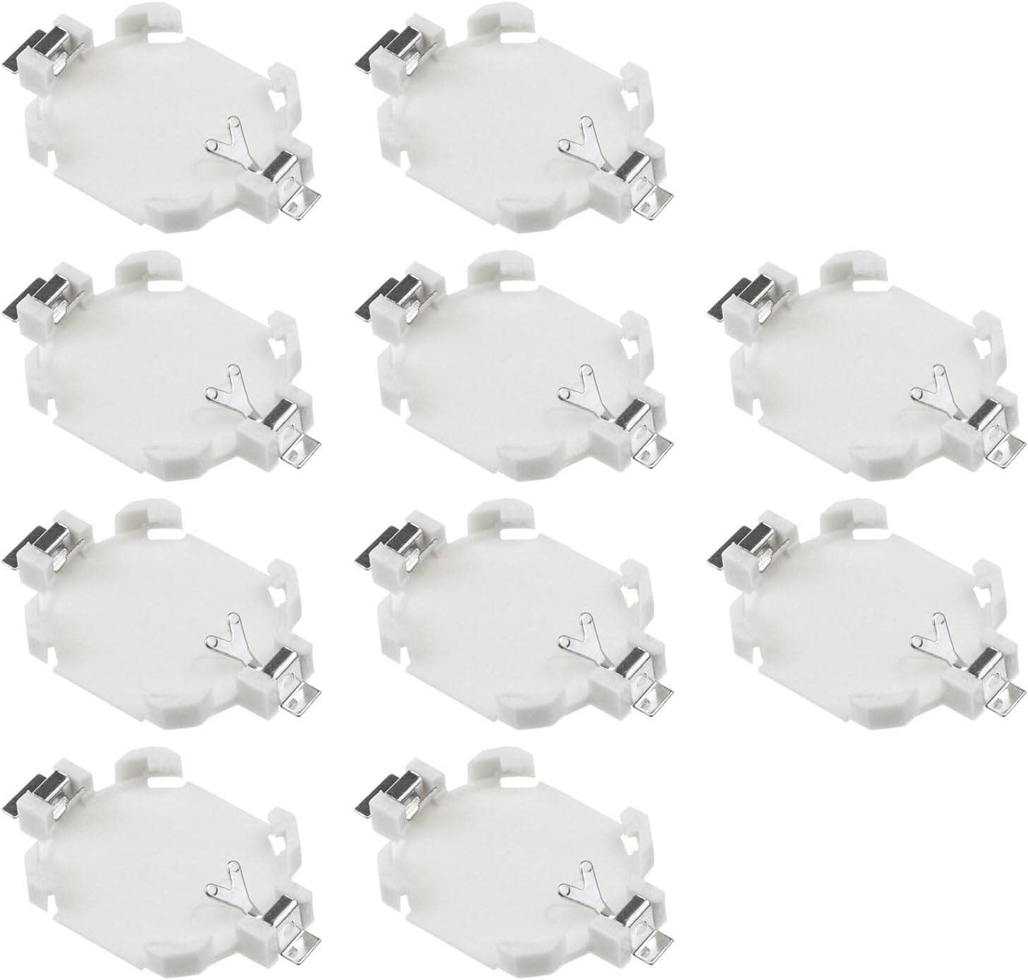 EMSea ECSiNG CR1616 button battery holder 10 pack front view showing the horizontal PCB mounting pins.