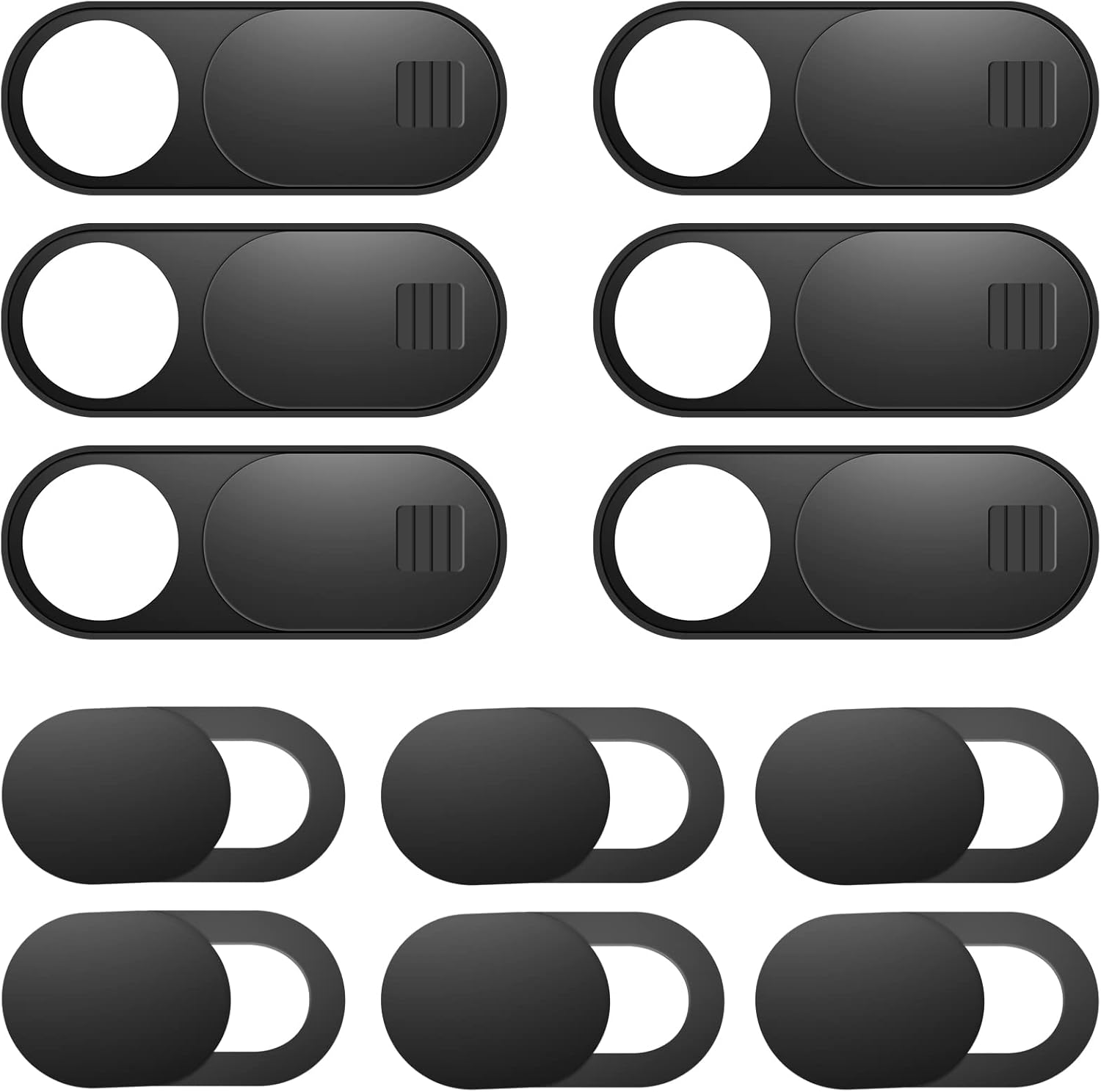 ZUCUCUC laptop camera cover slide twelve pack front view showing ultra thin black sliders on a laptop screen.