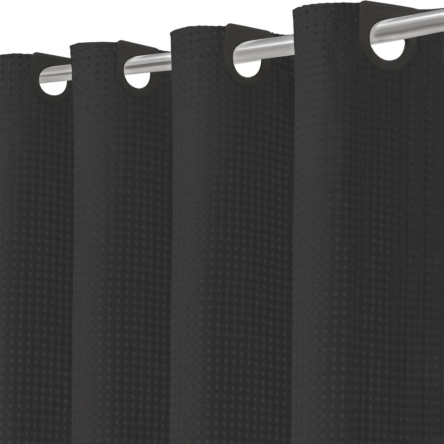 Tonmue Inhousolu no hook waffle weave shower curtain front view hanging in modern bathroom