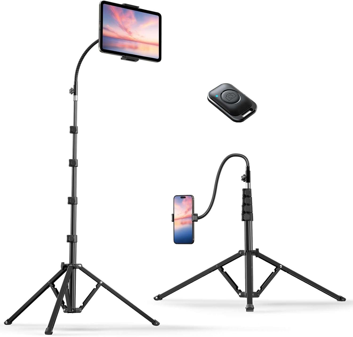 Weilisi heavy duty tablet tripod stand front view showing extended eighty two inch height