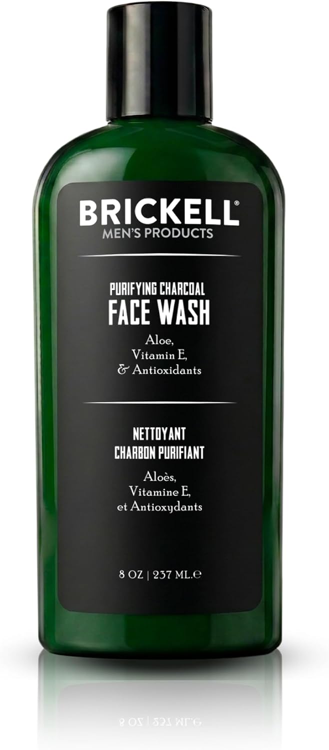 Brickell Men's Purifying Charcoal Face Wash front view bottle cleanser
