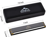 EastRock 24-hole harmonica displayed with its included cleaning cloth and case.