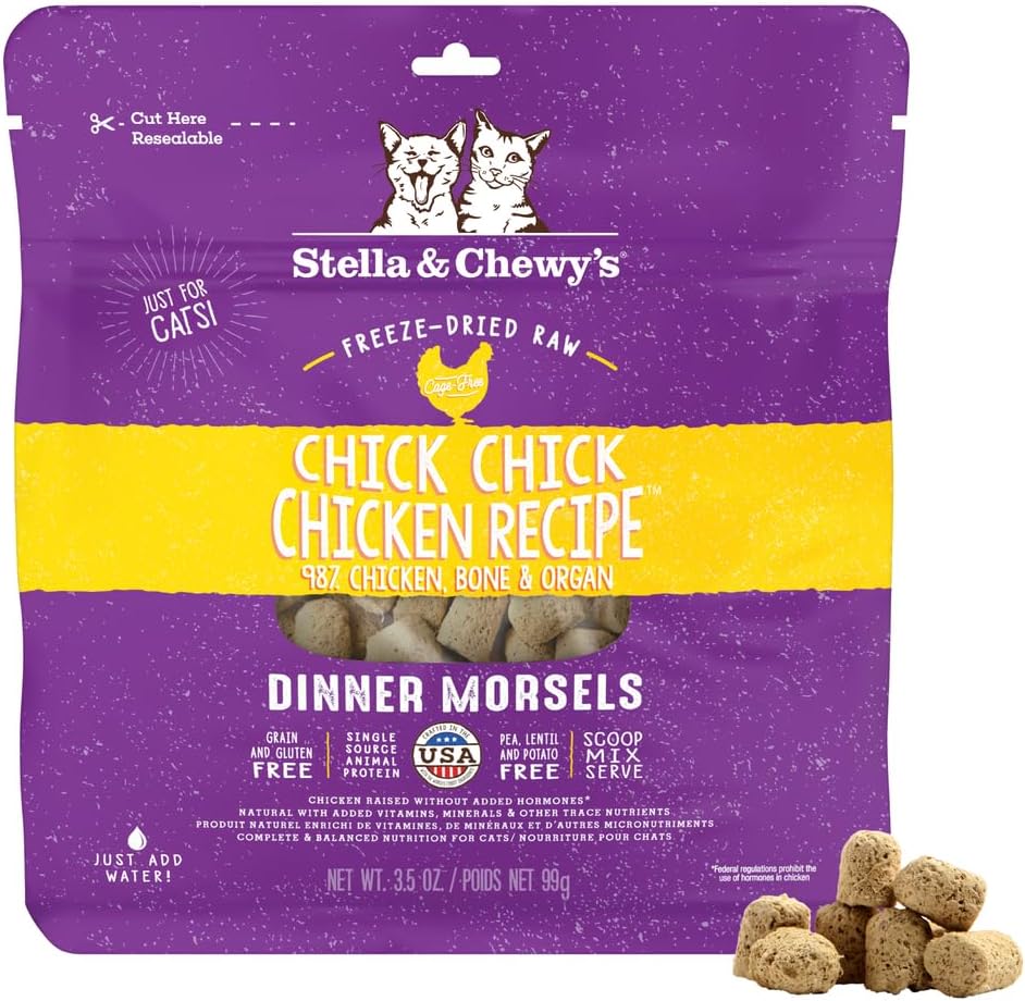 Stella and Chewys Freeze Dried Raw Cat Dinner Morsels premium chicken recipe front view package