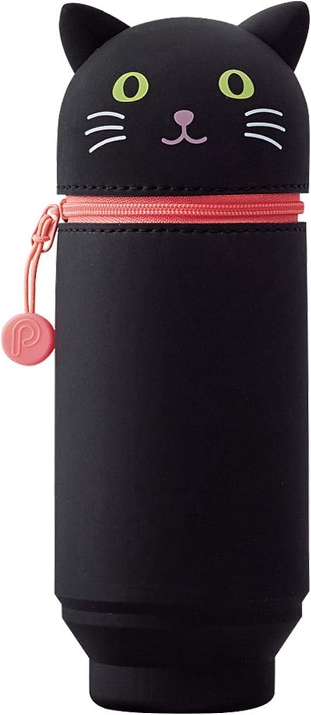 LIHIT LAB Black Cat stand up pencil case front view stationery