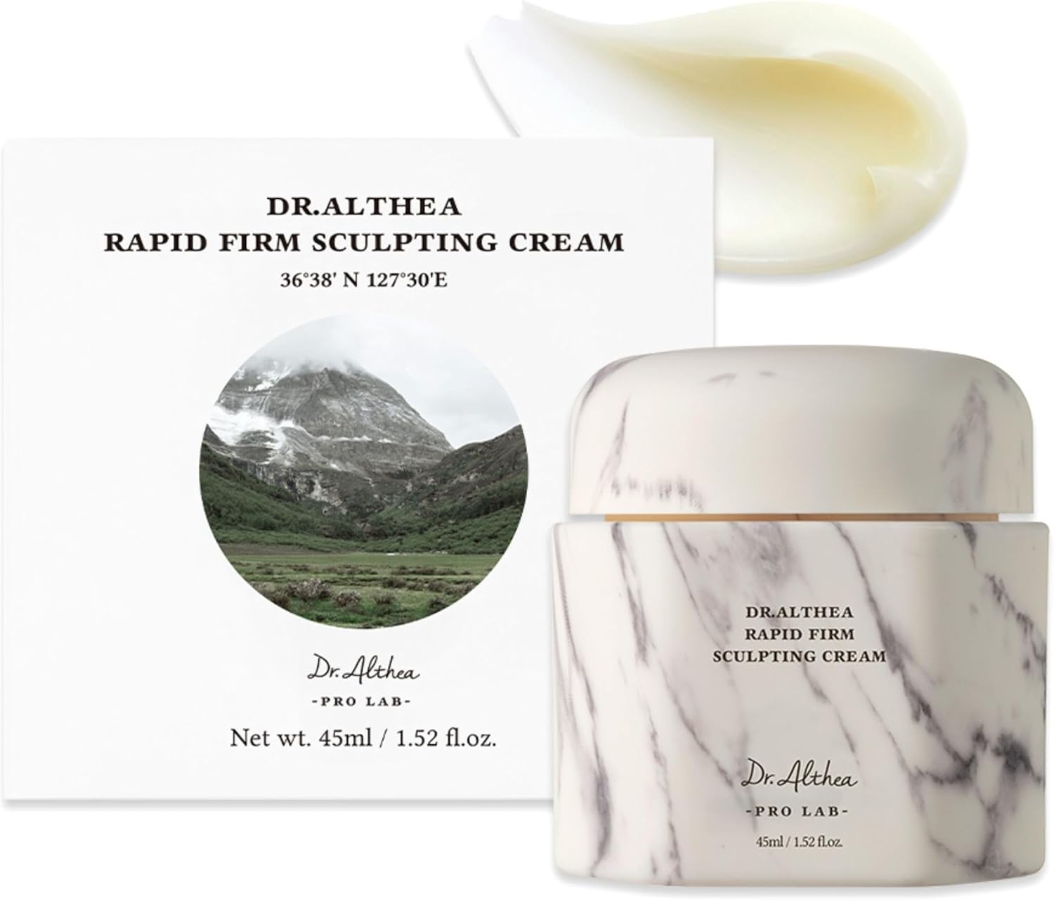 Dr Althea Rapid Firm Sculpting Cream front view of the premium marble pattern jar