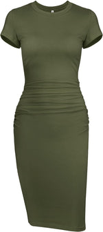 Missufe women bodycon ruched midi dress front view
