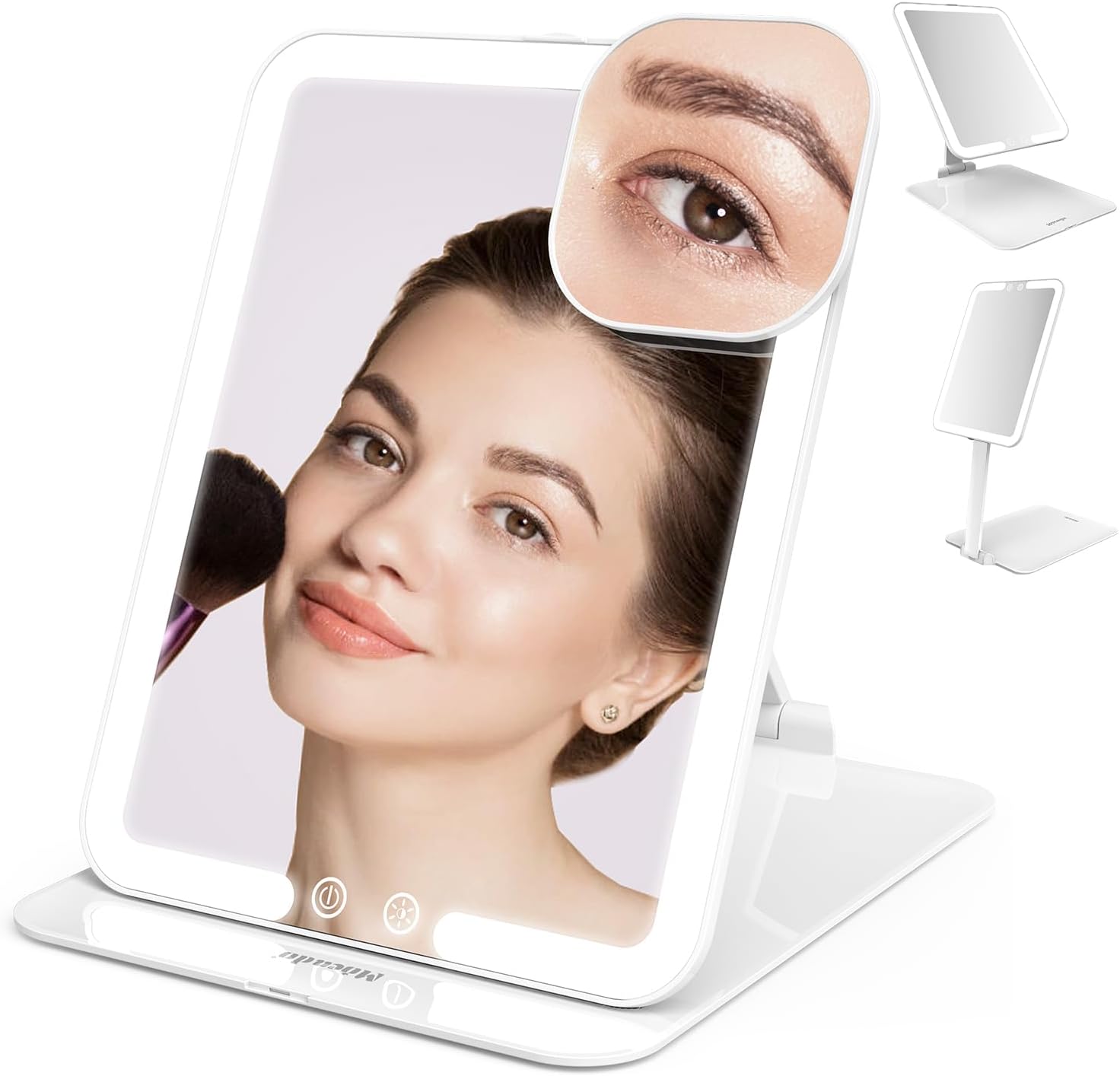 Mocado LED Foldable Travel Makeup Mirror front view showing illuminated white vanity panels.