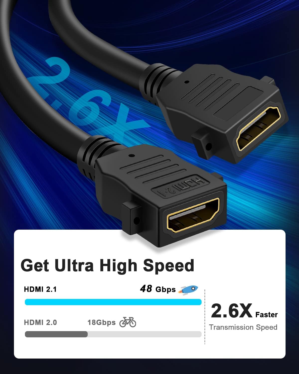 Electop 8K HDMI wall outlet showing rear pigtail extension cables