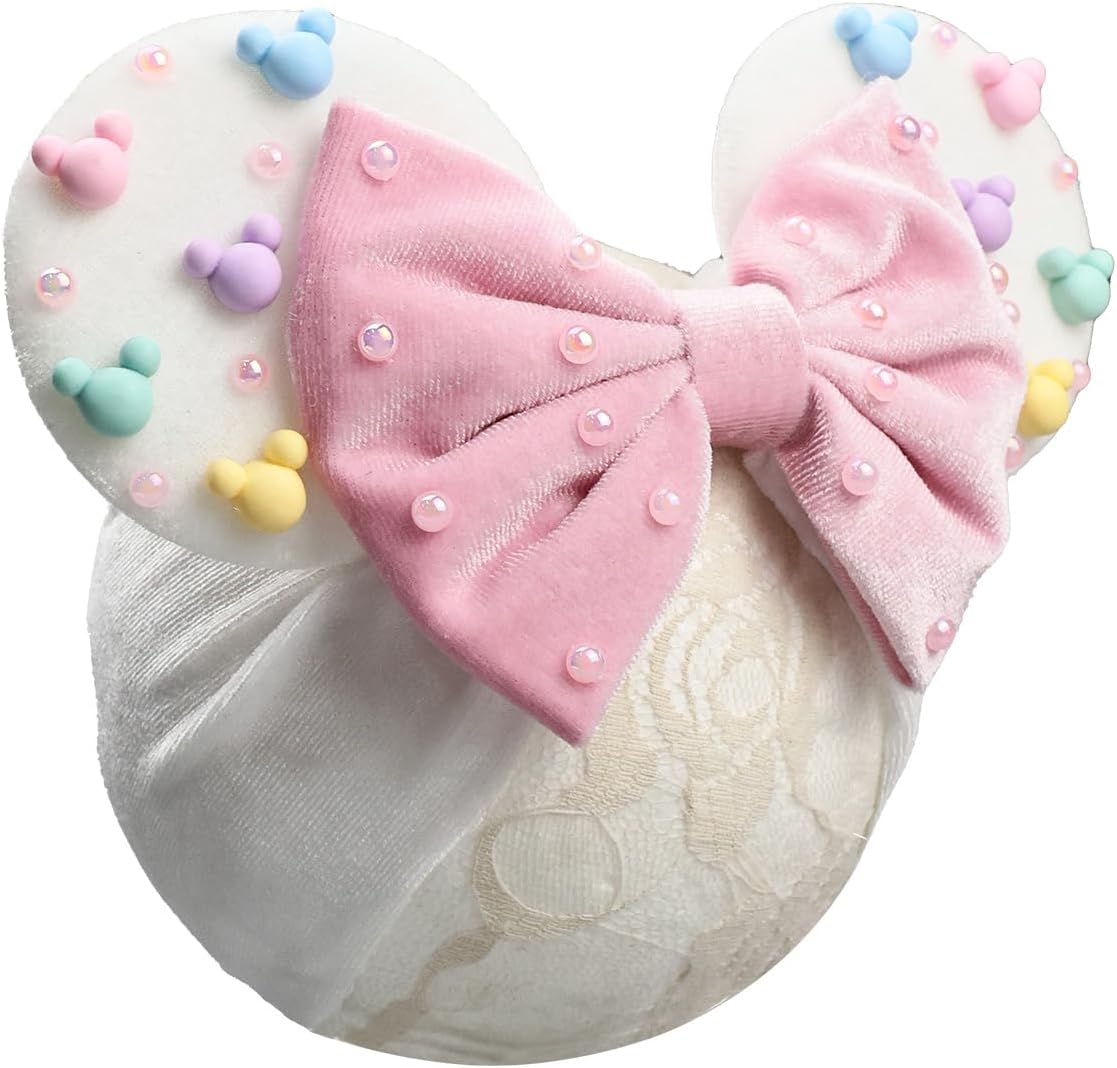 Jiahang Baby Girl Velvet Mouse Ears Turban Headwrap front view