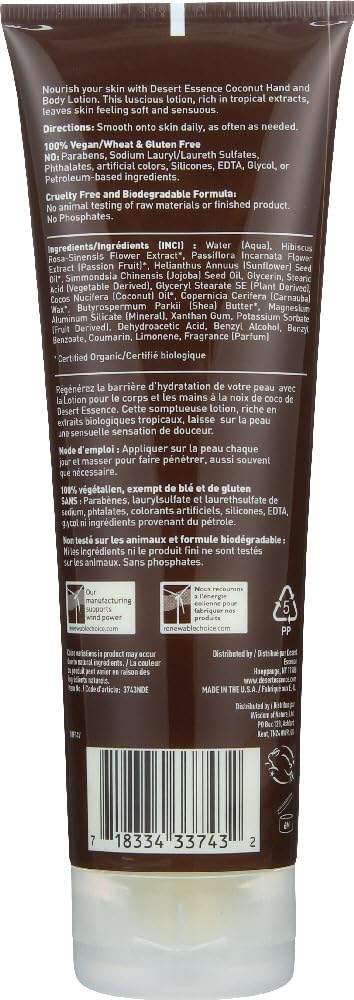Desert Essence organic coconut body lotion dispensed on skin texture