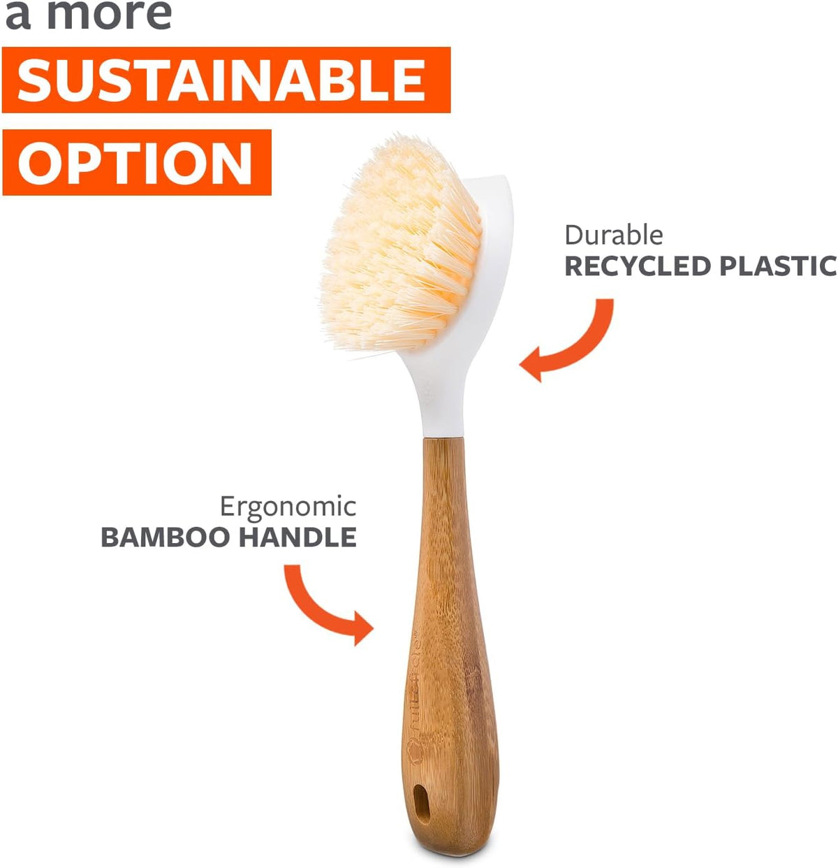 Full Circle eco friendly dish brush showing ergonomic bamboo grip.