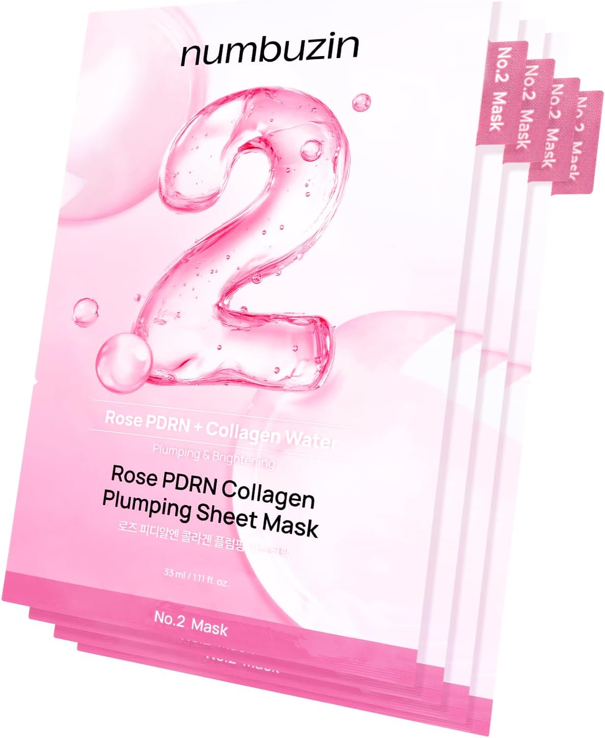 Numbuzin Number Two Rose PDRN Collagen Plumping Sheet Mask front view box packaging.