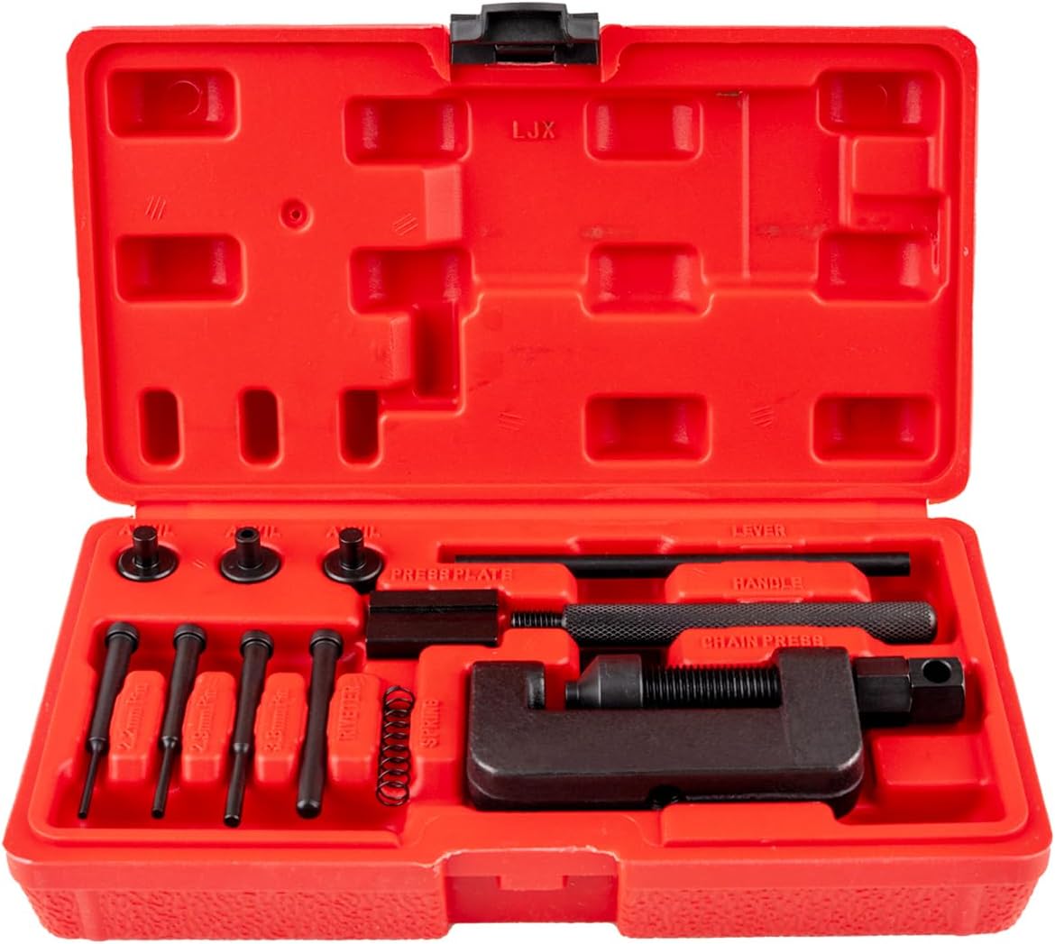 AJulyBee 13 piece motorcycle chain breaker tool kit front view