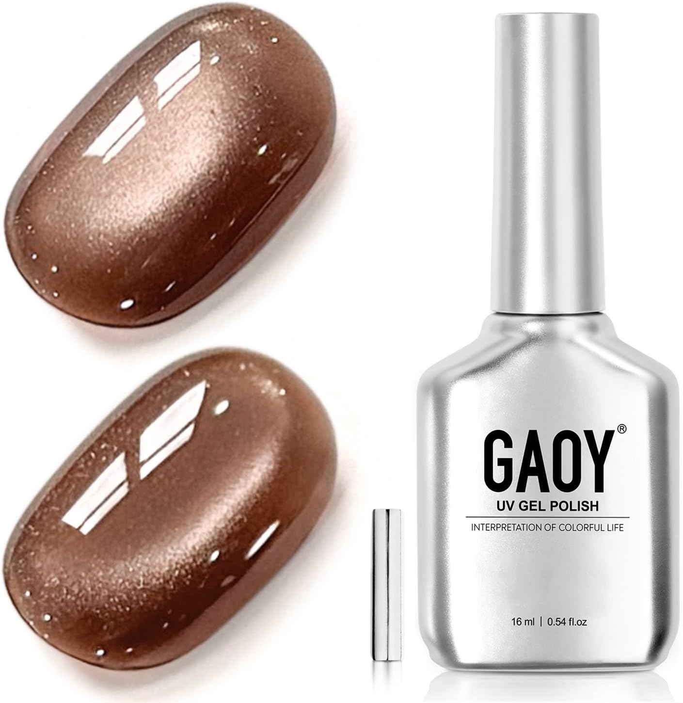 GAOY Brown Glassy Cat Eye Gel Nail Polish, 16ml Glitter Holographic Gel Polish with Magnet, Reflective Translucent UV Light Cure, 4306 Modern Brown - Image 1