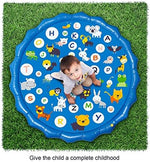 Arfbear inflatable water spray play mat connected to a garden hose with high water fountains playing on grass