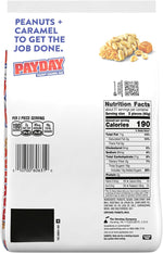 PayDay peanut caramel snack size candy bars arranged neatly outside the packaging.