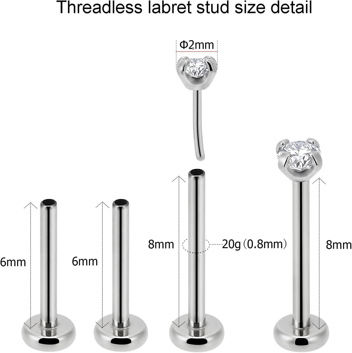 NewkeepsR G23 titanium piercing stud with cubic zirconia top