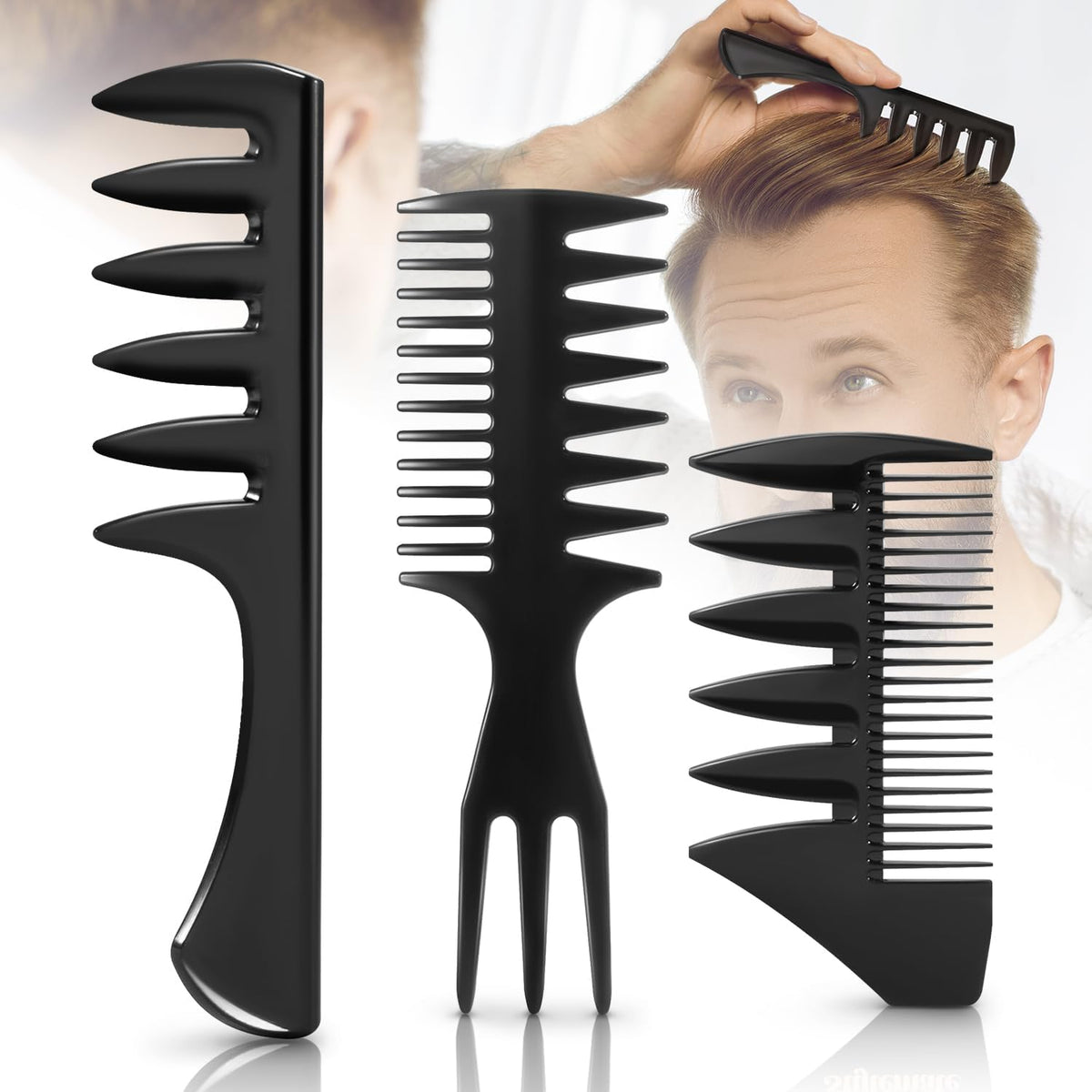 Kufoo 3 piece men hair styling combs set front view