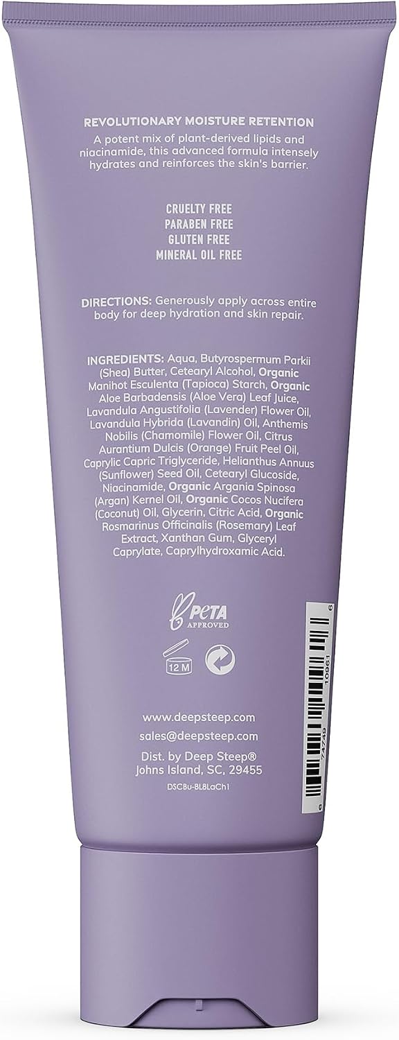 Deep Steep lavender chamomile moisturizer bottle back label ingredients