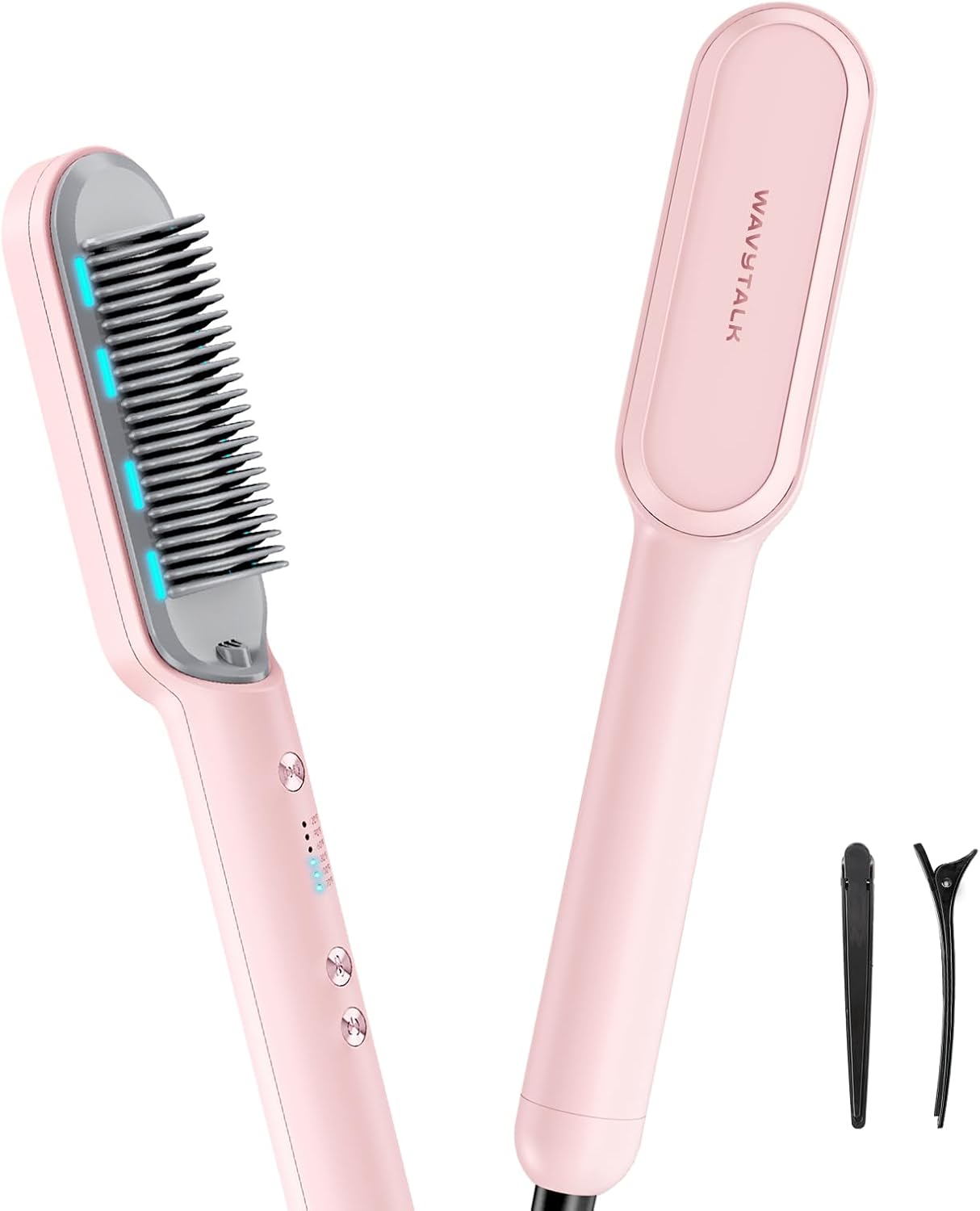 Wavytalk Hair Straightener Brush, Sleek Sweep Ionic Straightening Brush with 6 Temperature Adjust, Anti-Scald Ceramic Straightening Comb Fast Heating for Home Salon, Dual Voltage Pink. - Image 1