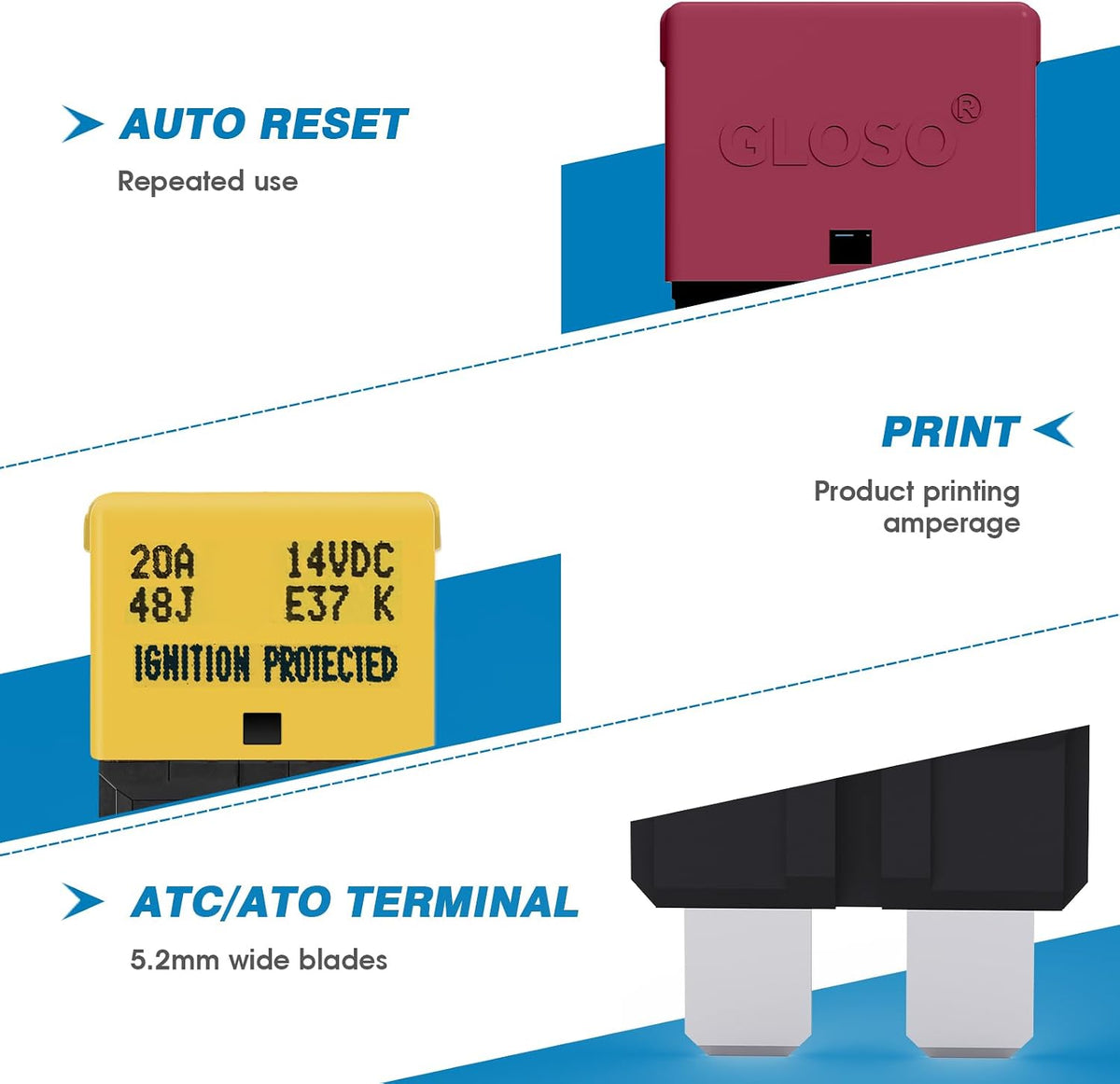 GLOSO 5 amp circuit breaker side height measurement