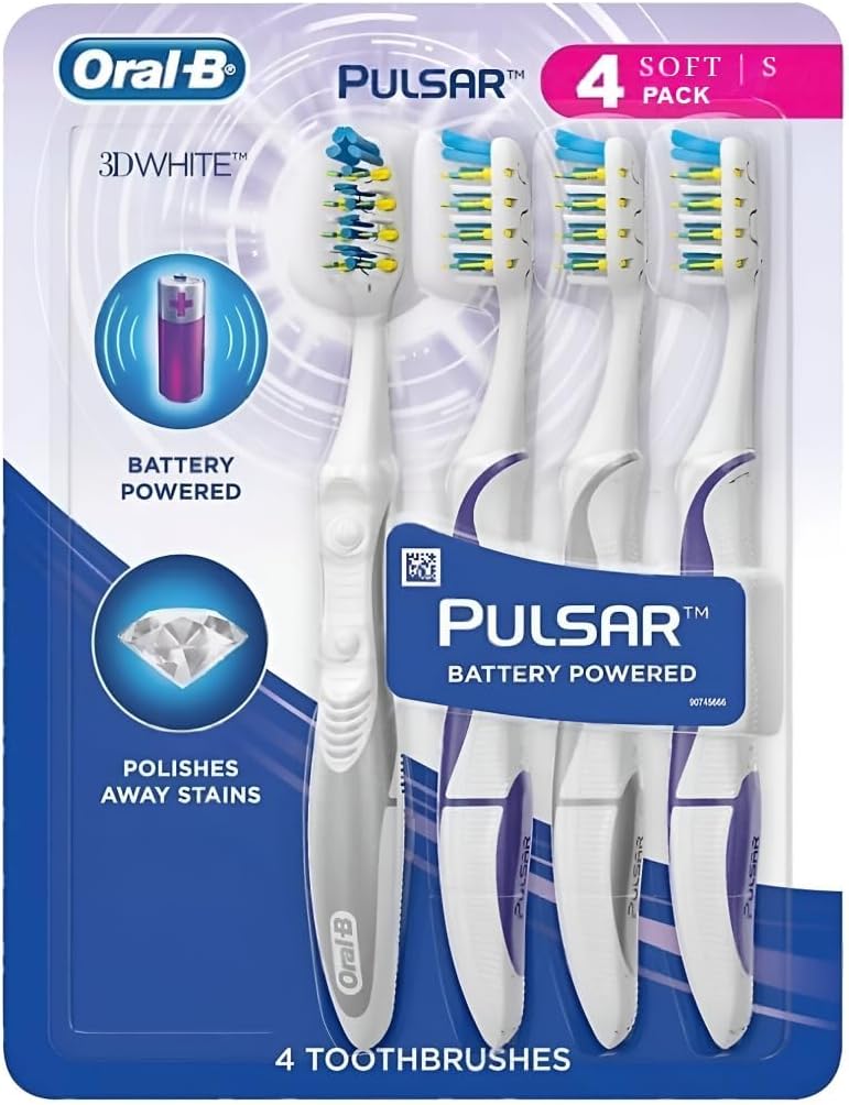 Oral B 3D White Luxe 4 Count ( Pack of 1) Pulsar Battery Powered Toothbrushes - Image 1