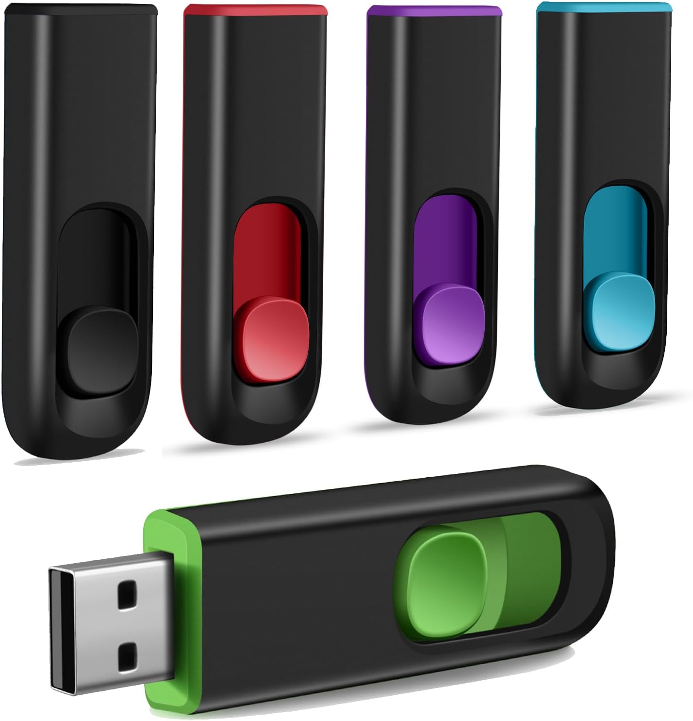 Makactua five pack eight gigabyte usb flash drive front view showcasing multiple colors