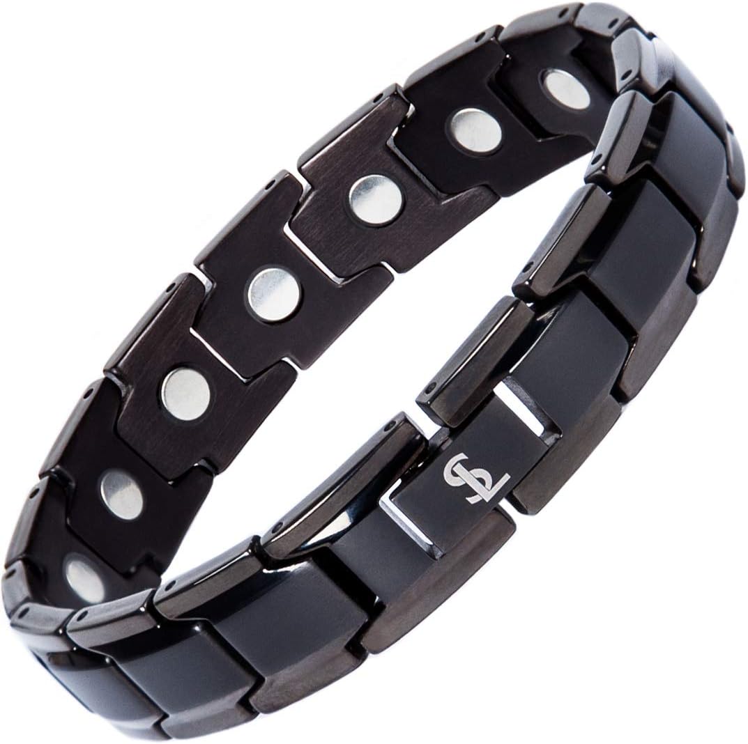 Smarter LifeStyle titanium magnetic bracelet front view in black