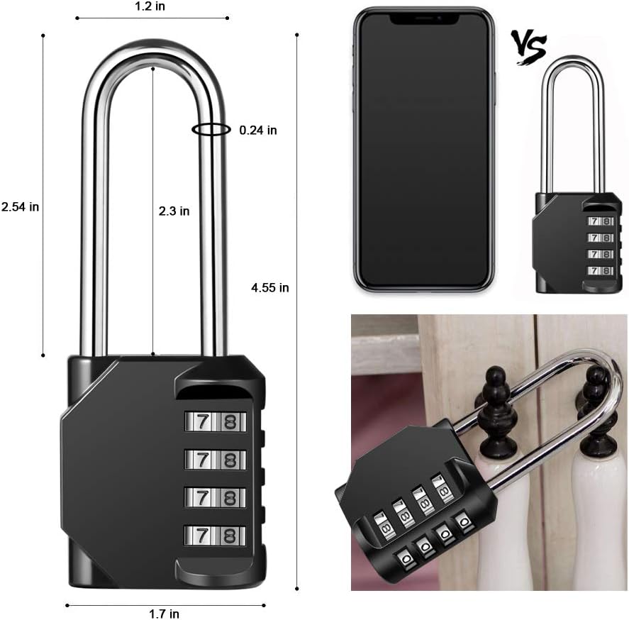 2 Pack disecu 2.6 Inch Long Shackle Combination Lock, 4 Digit Outdoor Waterproof Padlock for School Gym Locker, Sports Locker, Storage Unit, Gate, Fence, Toolbox, Cabinet (Black) - Image 4