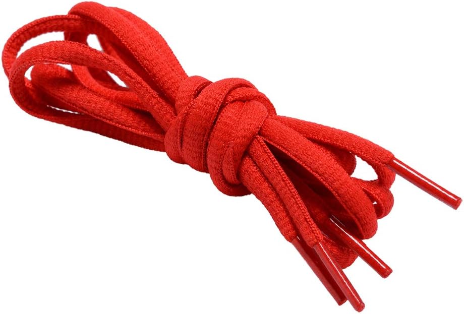 Two pairs of oval shoelaces laid out flat for display