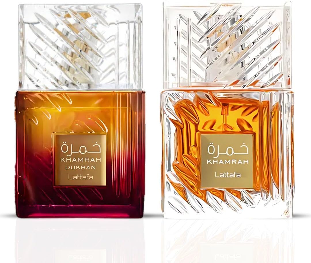 Lattafa Khamrah & Khamrah Dukhan Eau De Parfum Sprays 100ML (3.4 OZ) | Two Icons, One Duo-Intense, Mysterious & Deeply Indulgent. (Bundle) - Image 1