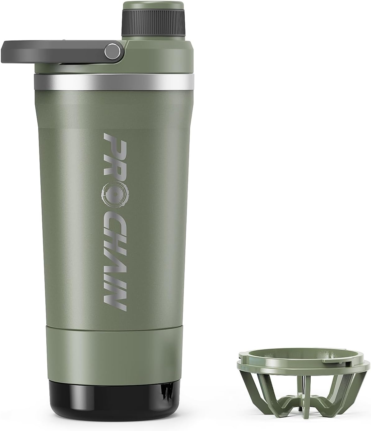 Prochain insulated stainless steel protein shaker bottle front view gym accessory