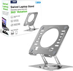 Uncaged Ergonomics Swivel Laptop Stand premium silver front view on office desk